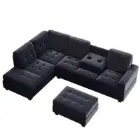 Everly Quinn Velvet L Shaped Couch Set