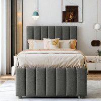Latitude Run® Twin Size Upholstered Platform Bed With Trundle And 3 Drawers