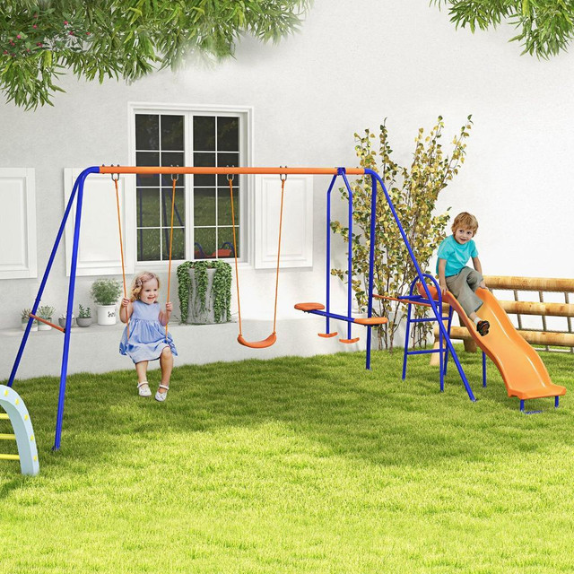4 IN 1 METAL SWING SET WITH DOUBLE SWINGS, GLIDER, SLIDE, LADDER FOR BACKYARD, OUTDOOR, PLAYGROUND, MULTICOLOURED in Toys & Games - Image 3