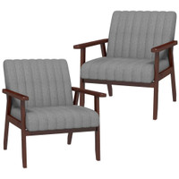 SET OF 2 ACCENT CHAIRS, MODERN UPHOLSTERED ARMCHAIRS FOR LIVING ROOM WITH WOODEN LEGS AND TUFTING DESIGN, GREY