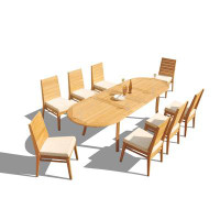 Teak Smith Grade-A Teak Dining Set: 118" Double Extension Rectangle Table And 10 Stacking Armless Chairs
