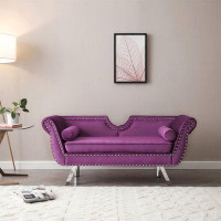 House of Hampton 61" Width Modern Accent Velvet Upholstered Loveseat Settee Nailhead Trimming Curved Backrest Rolled Arm