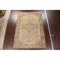 Isabelline Distressed Geometric Heriz Persian Design Area Rug Hand-Knotted 8X11