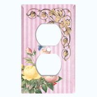 WorldAcc Colourful Flower Leaves Pink Stripes Frame 1-Gang Toggle Light Switch Wall Plate