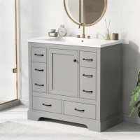 Tryimagine 36" Bathroom Vanity With Sink Combo, Six Drawers, Multi-Functional Drawer Divider, Adjustable Shelf3