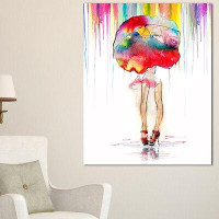 East Urban Home 'Girl with Red Umbrella' Oil Painting Print on Canvas