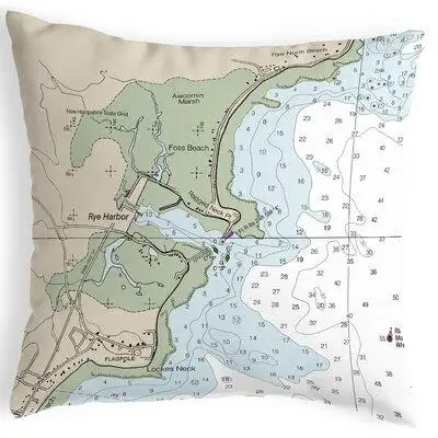 Highland Dunes Rye Harbour, Nh Nautical Map Noncorded Indoor/Outdoor Pillow 12X12