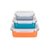Prep & Savour Nestable 3 Container Stainless Steel Set With Locking Lids