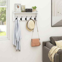 Latitude Run® Wood Coat Rack with Shelf Wall-Mounted, Entryway Hanging Shelf with 5 Metal Hooks