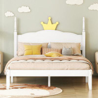 Charlton Home Wood Platform Bed With Crown Shaped Headboard