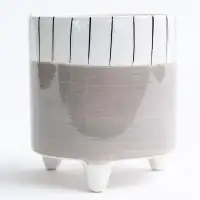 Corrigan Studio Lucette Footed Grey With Black And White Striped Rim Planter