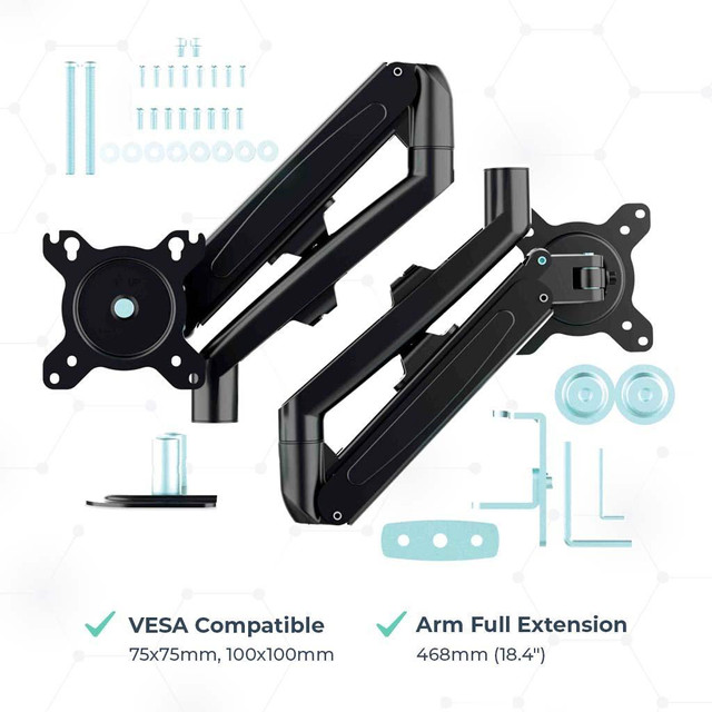 MotionGrey Dual Metal Computer Monitor Arm Stand Universal Vesa Mount Installation for up to 32 inch screen - Black Arms in Monitors - Image 2