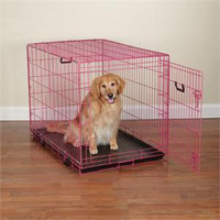Pink Puppy Dog Crate with Pawprint Dog Crate Cover X-Small