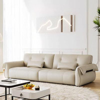 MABOLUS 102.36" Earthy yellow Genuine Leather Modular Sofa cushion couch