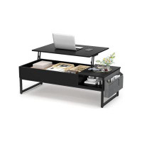 Latitude Run® Wooden Raised Top Centre Table With Storage Space, Metal Frame With Side Pockets, Living Room Centre Table