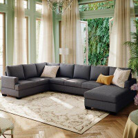 Hokku Designs Modern Upholstered U-shape Sectional Sofa With Extra Wide Chaise Lounge, Grey