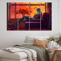 Trinx Stylish Humanoid Android Sitting On Couch I - Robot Canvas Art Print - 4 Panels