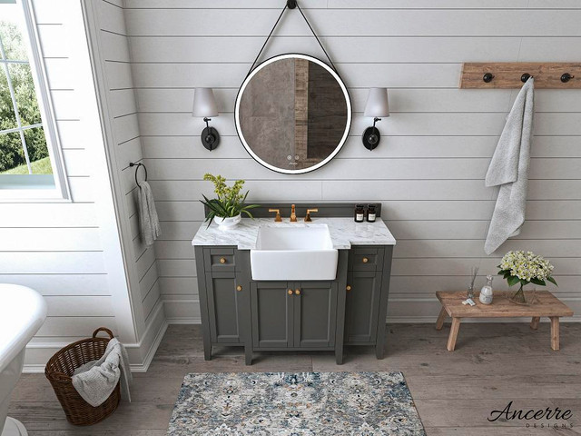 48 Inch Adeline Bathroom Vanity With Farmhouse Sink & Carrara White Marble Top Cabinet Set Available in 3 Finishes ANC in Cabinets & Countertops - Image 2