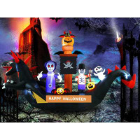 The Holiday Aisle® 11FT Halloween Inflatables Dragon Pirate Ship Skeletons Ghosts Pumpkins 2023 Upgrade Halloween Blow U