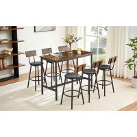 Rosefray -piece Industrial Pub High Dining Ensemble: Chic Table & 6 Bar Chairs For Living Spaces, Rustic Brown