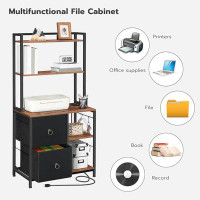17 Stories Vertical File Cabinet With Drawer And Charging Station, Printer Stand With Bookshelf, Filing Cabinet For Home