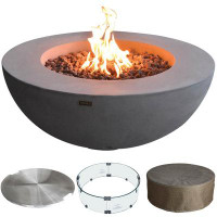 Elementi Elementi Lunar Bowl Fire Pit Bundle Outdoor Firepit Set Includes 42”  Concrete Firepit Bowl, Glass Windscreen,
