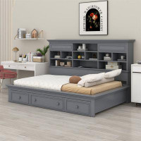 Latitude Run® Twin Size Wood Daybed With Multi-Storage Shelves, Charging Station And Drawers