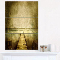Design Art Vintage Pier Over Lake - 3 Piece Wall Art on Wrapped Canvas Set