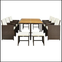 Latitude Run® 11-Piece Patio All-Weather PE Wicker Dining Table Set with Wood Tabletop for 10