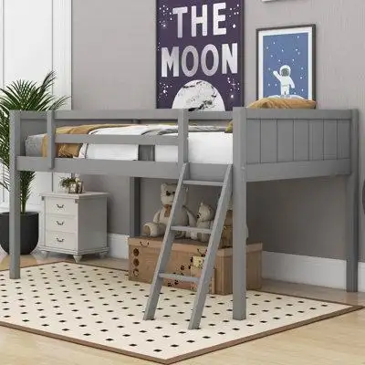 Harriet Bee Twin Size Wood Loft Bed With Ladder