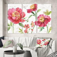 East Urban Home Red Spring Flowers and Butterfly - 3 Piece Wrapped Canvas Painting Print