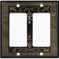 WorldAcc Metal Light Switch Plate Outlet Cover (French Victorian Frame Black 1 - Double Rocker)