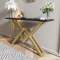 Everly Quinn Tahara 47.2" Rectangular Console Table With Wooden Top And Gold Metal Base