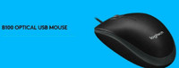 Logitech B100 Wired USB Optical Mouse - New in Retail Box - Black - 910-001439