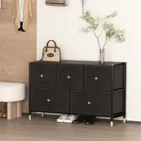 Ebern Designs Dresser with 5 PU Leather Front Drawers