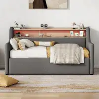Ivy Bronx Daybed with Hydraulic Storage, Upholstered Daybed with Lift Up Storage