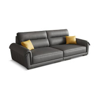 MABOLUS 86.61" Black Genuine Leather Modular Sofa cushion couch