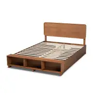 Hokku Designs Lefancy Zurek Modern Transitional Ash Walnut Brown Wood 4-Drawer Queen Size Platform Storage Bed