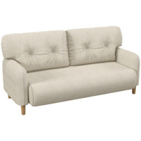 58 2 SEAT SOFA, MODERN LOVE SEATS FURNITURE, UPHOLSTERED 2 SEATER COUCH, SOLID WOOD FRAME, BEIGE