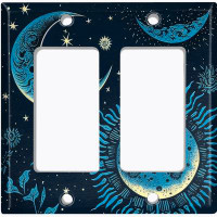 WorldAcc Metal Light Switch Plate Outlet Cover (Astronomy Space Sun Star Moon Dark Blue - Double Rocker)
