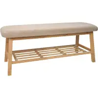 Rubbermaid 45 Inches Long Shoe Bench With Soft Padded Seat Cushion, 2 Tier Bamboo Shoes Rack Storage Bench For Entryway