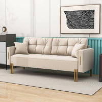 Mercer41 Velvet Upholstered 3-Seater Sofa Couch with 2 Pillows for Living Room