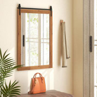 Millwood Pines 40 X 25 Inch Farmhouse Bathroom Mirror With Wooden Frame And Metal Bracket