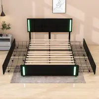 Wrought Studio Coursey Queen Size Upholstered Platform Bed with LED Lights, 4 Drawers and USB Charging