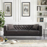 Everly Quinn Okal 82" Velvet Tuxedo Arm Sofa with Reversible Cushions