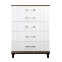 Red Barrel Studio Jimeny 54 Inch Tall Dresser Chest With 5 Drawers, White, Cherry Brown Wood