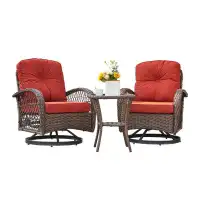 Wildon Home® Wildon Home® Wicker Patio Swivel Chairs Rocking Chair Outdoor Set ,360°Swivel Rocker Chair With Glass Side