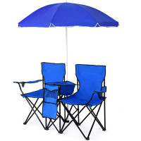 Arlmont & Co. Camping 2-seats Folding Chair With Umbrella