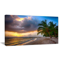 Made in Canada - Design Art 'Beautiful Beach with Palms in Barbados' Photographic Print on Wrapped Canvas