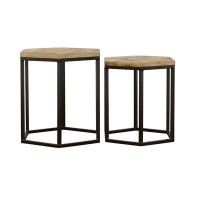 Alma Adger 2-piece Hexagon Nesting Tables Natural and Black